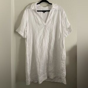 J Crew Linen Dress White XL Classic Beach Resort Lagenlook